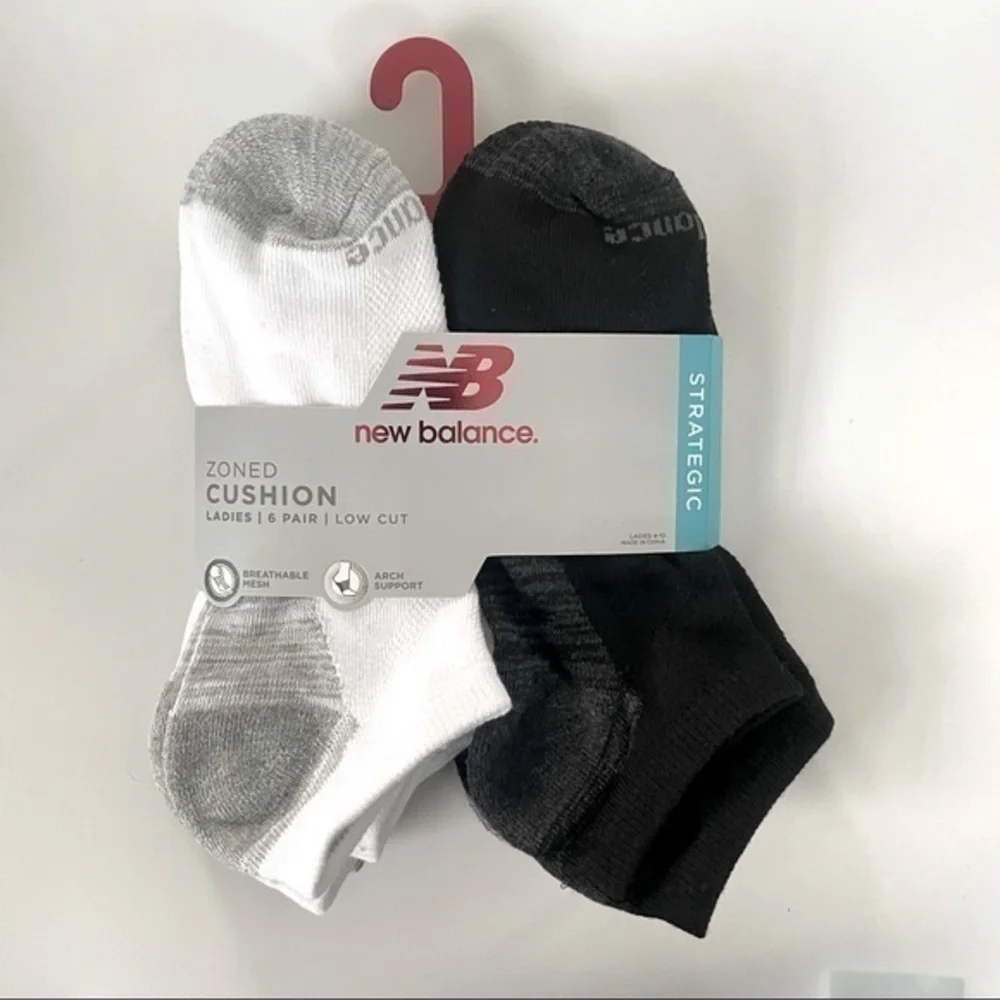 New Balance women’s low cut socks white black gray 6 pack size 4-10